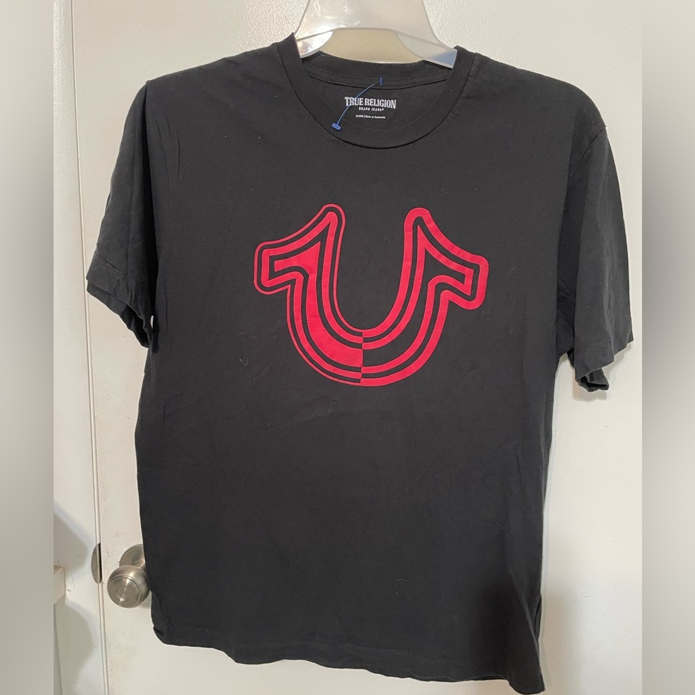 True Religion Brand Jeans Men’s Black Short sleeve Crew neck T Shirt Large logo